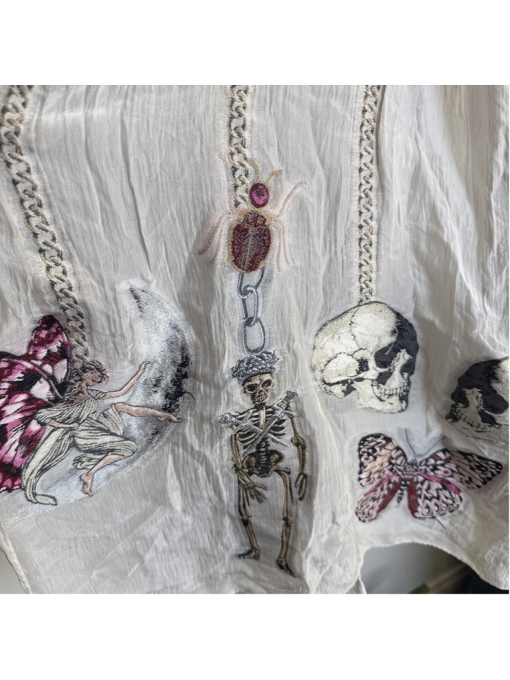 Alexander McQueen Silk Blend Scarf Wrap Fairy Chains Skeletons Butterfly Skull
